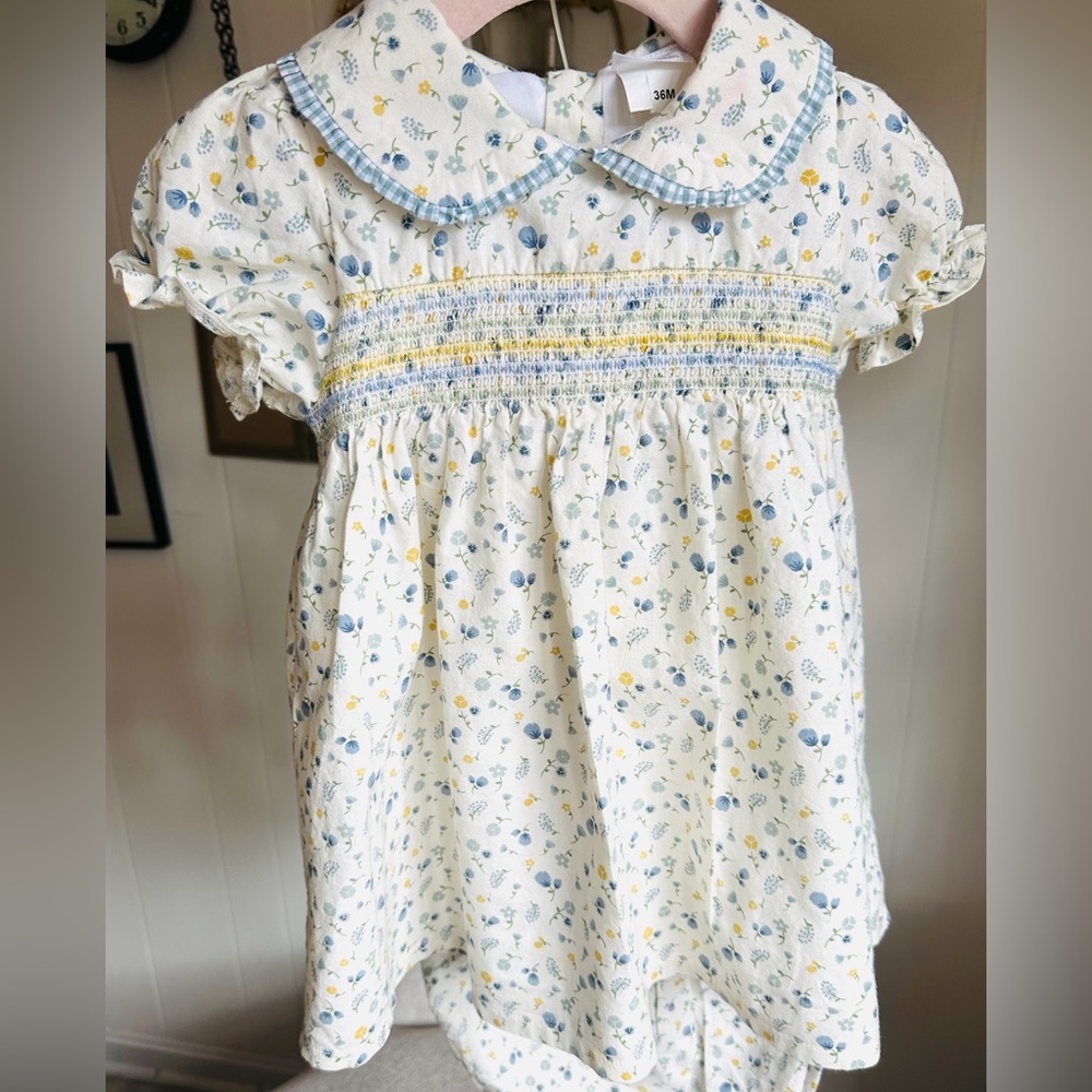 Floral White and Blue Kids Shirt